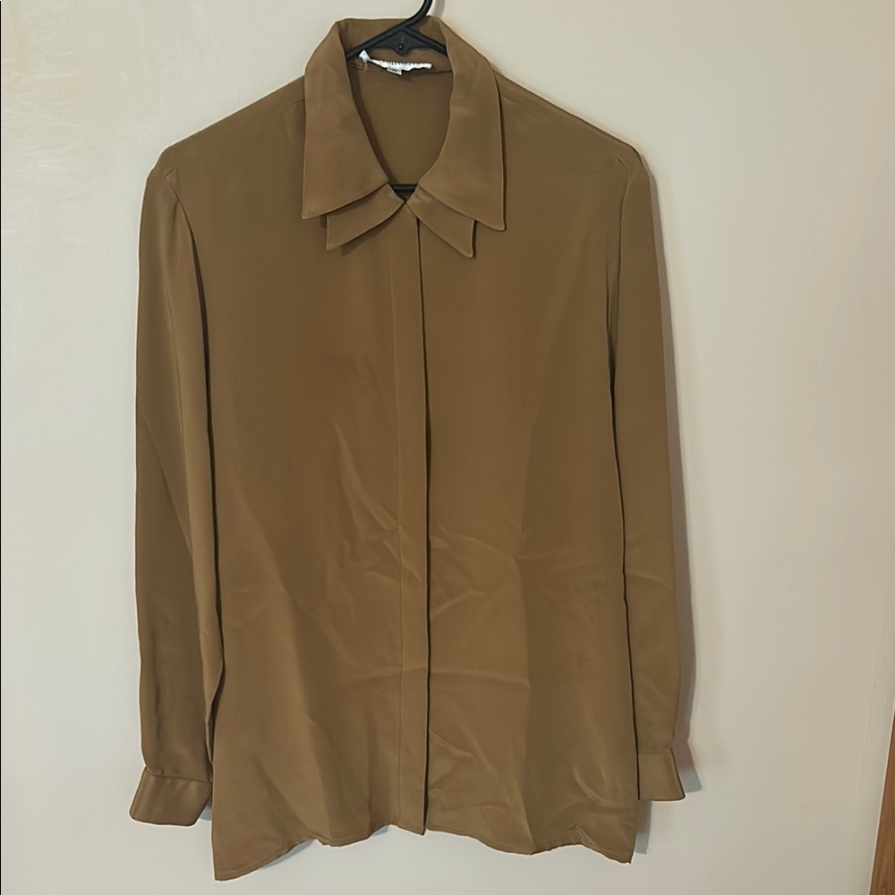 Vintage Burberry 100% silk Golden Brown Blouse size 8